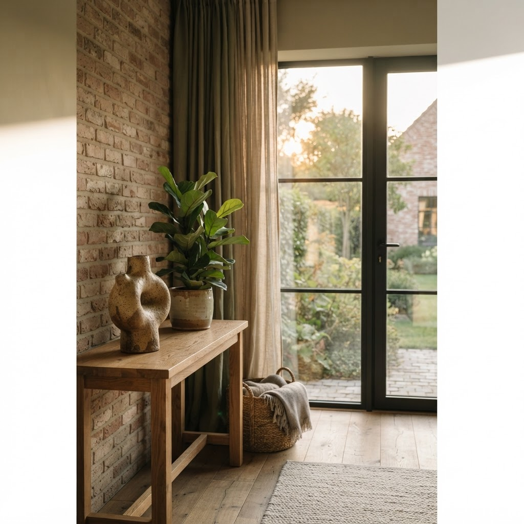 Warm contemporary interior with natural materials